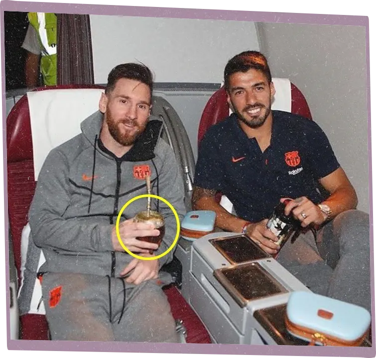 Lionel Messi and Luis Suarez drinking yerba mate